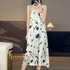 Women's Silk Satin Spring and Summer Floral Halter Dress Show Temperament Elegant Loose National Style Slimming Dress