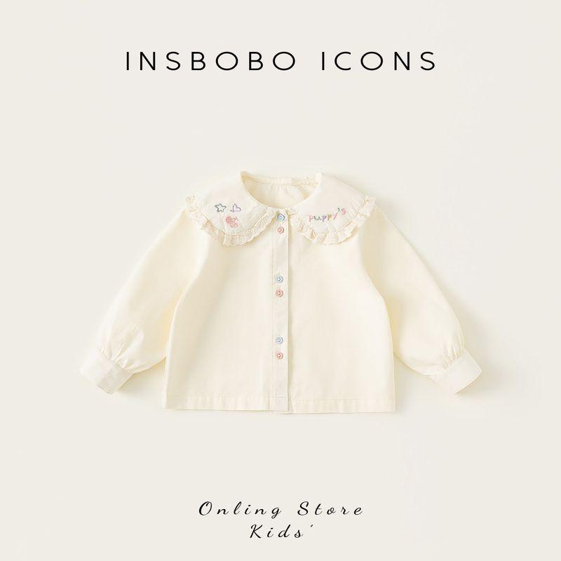 Insbobo Girls  Shirts Spring Collection 2026 New Spring Style Children s Long-Sleeve Tops Sweet Baby Girl Shirts Apricot color 90