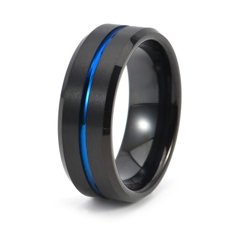 2026 Jewelry 8MM Wide Face Groove Diagonal Ring Men's Fashion Unisex Style Ring Accessories