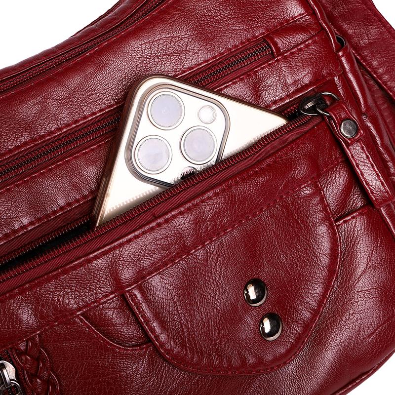 Borsa a tracolla in morbida pelle per donna di mezza età, multitasche, borsa per la mamma