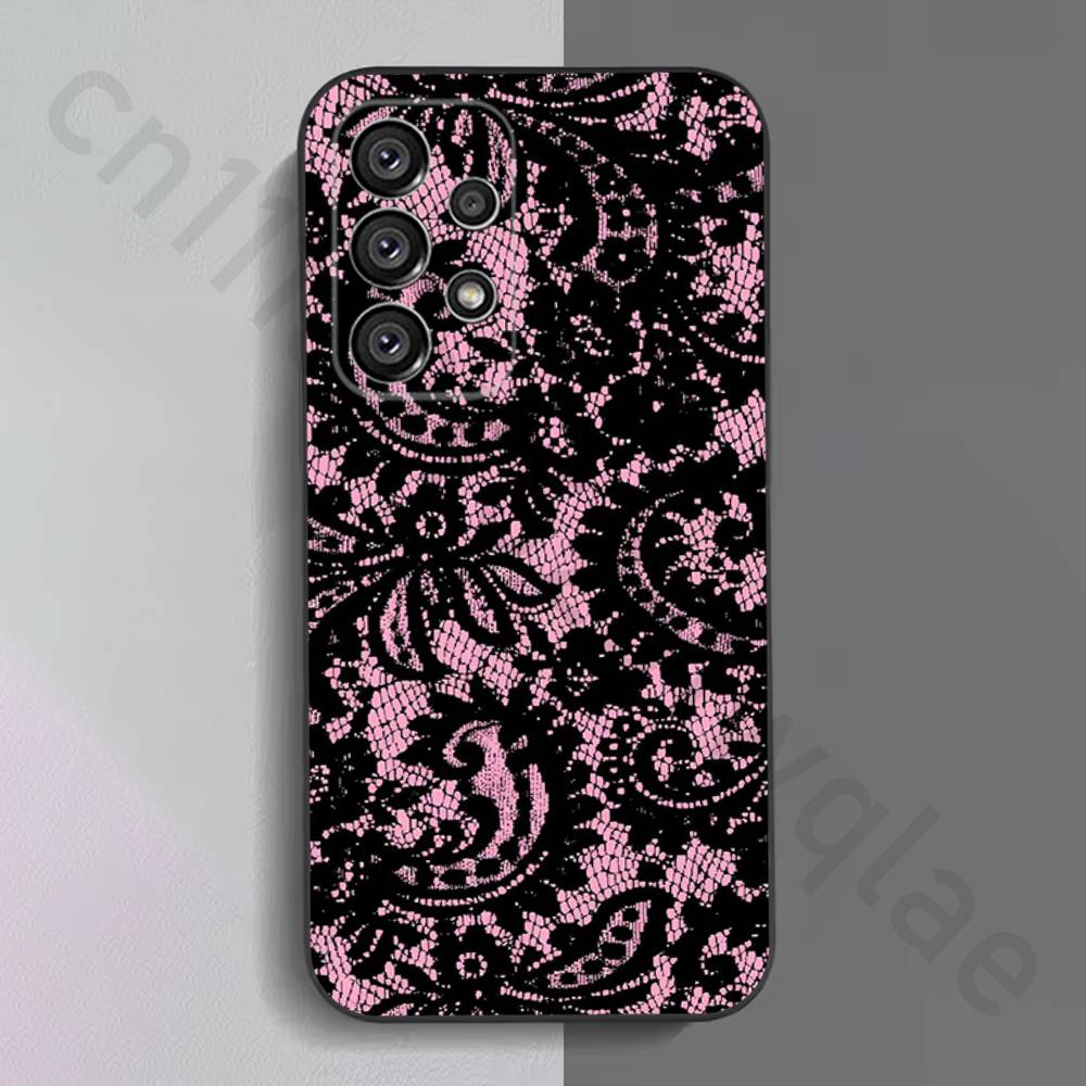 Vintage Lace Phone Case For Samsung S9,S10,S20,S10,S21,S25,S24,S23,Ultra,FE,Plus,Lite,Soft Silicone Black Cover