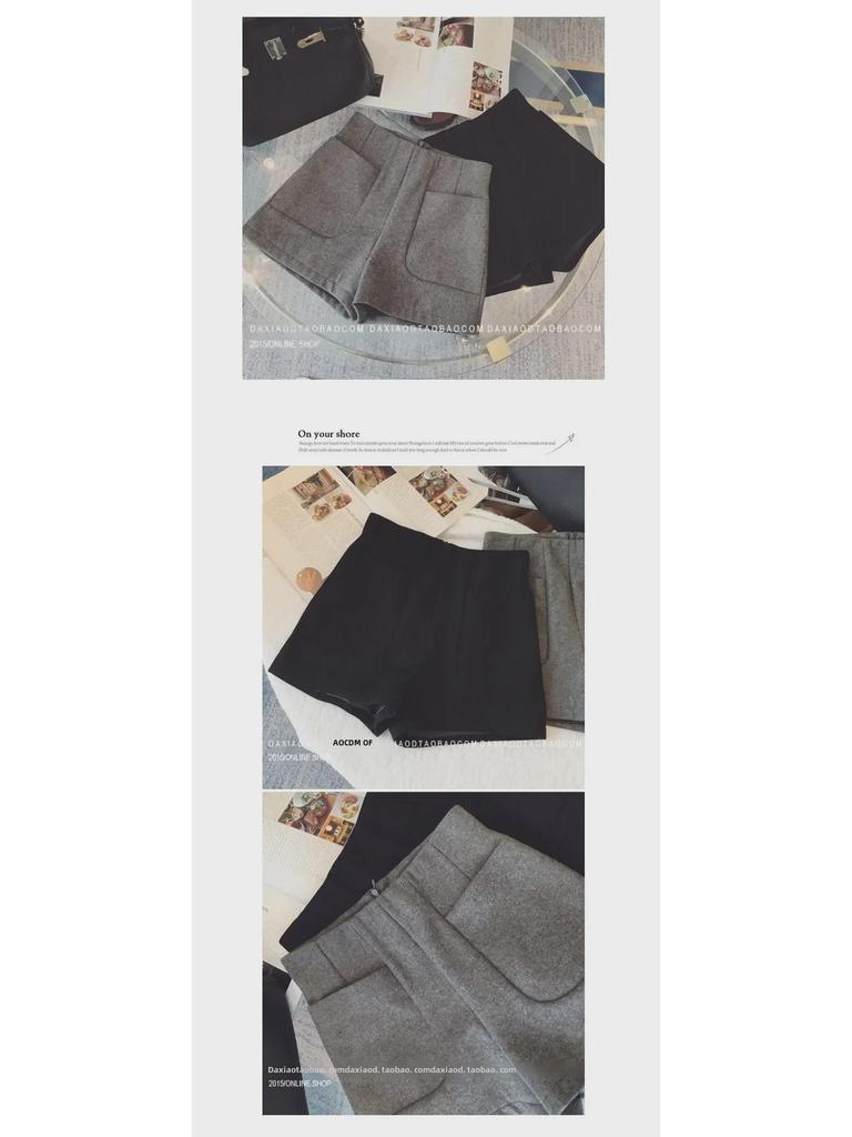 Women's Black Woolen High-Waist Wide-Leg Shorts - Spring 2024 Korean Casual Style
