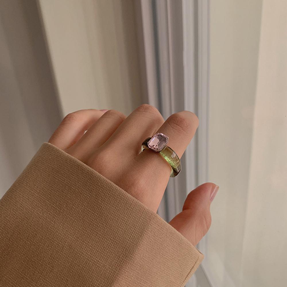 Retro Trendy Women Rhinestone Girls Irregular Resin Rings Finger Ring Geometric Transparent