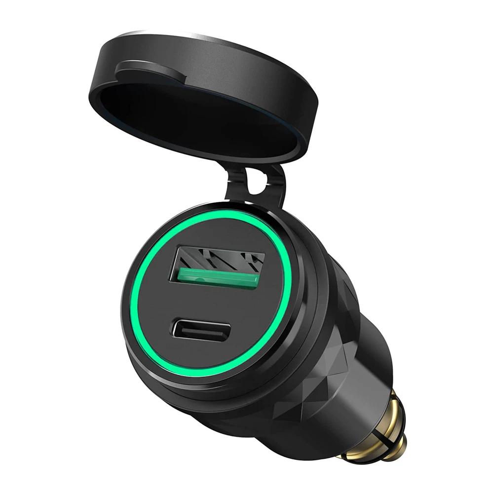 Aluminium USB QC 3.0 Quick Charger PD Dual Adapter Charger Waterproof Socket Motorcycles for DIN Socket/BMW