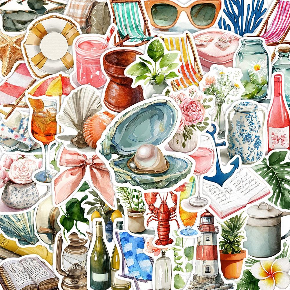 10/30/50/100pcs Mediterranean Aesthetic Stickers Summer Fresh Style Graffiti Sticker Luggage Phone Laptop Cartoon Decals Decor