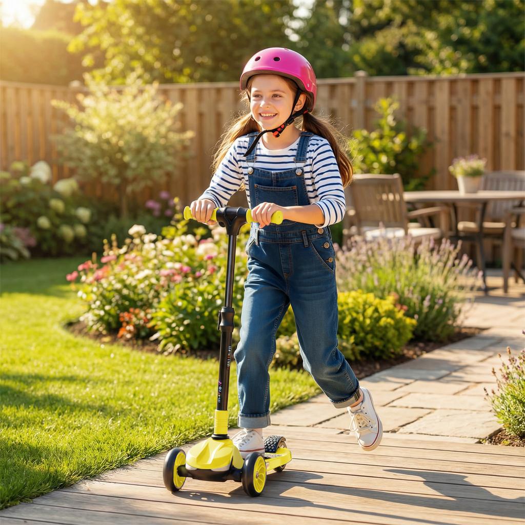 Three-Wheel Foldable Electric Scooter for Kids Aged 6-10 Years, Yellow