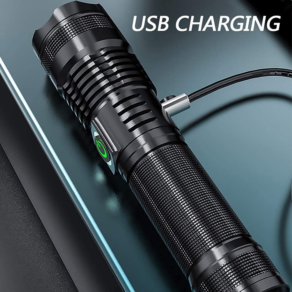 USB Rechargeable Ultra Bright XHP70 8000 Lumens LED Torch 5 Modes for Outdoor Emergencies Flashlight, Flashlight, Light, Zoomable, Waterproof, Hiking,