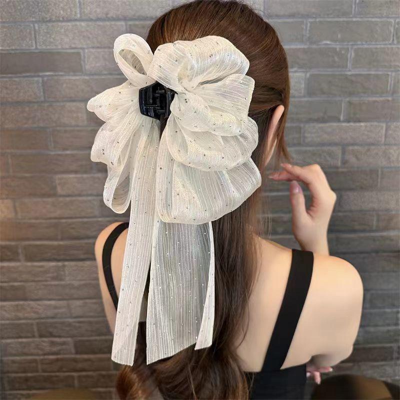 Elegant Hair Accessories with Oversized Tassel Net Yarn Butterfly Bow Hair Clip for Women