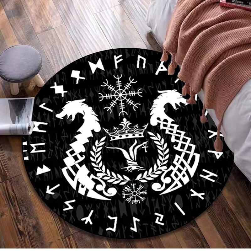 Vegvisir Viking Compass Circular Rug - Office Decorative Carpet For Living Room Bedroom Door Mat Floor Rug Computer Chair Area Rug