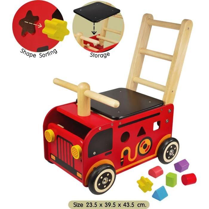 Spielwagen – Holz – Multifunktional – Abnehmbarer Sitz – Formenspiel – 6 Blöcke im Lieferumfang enthalten