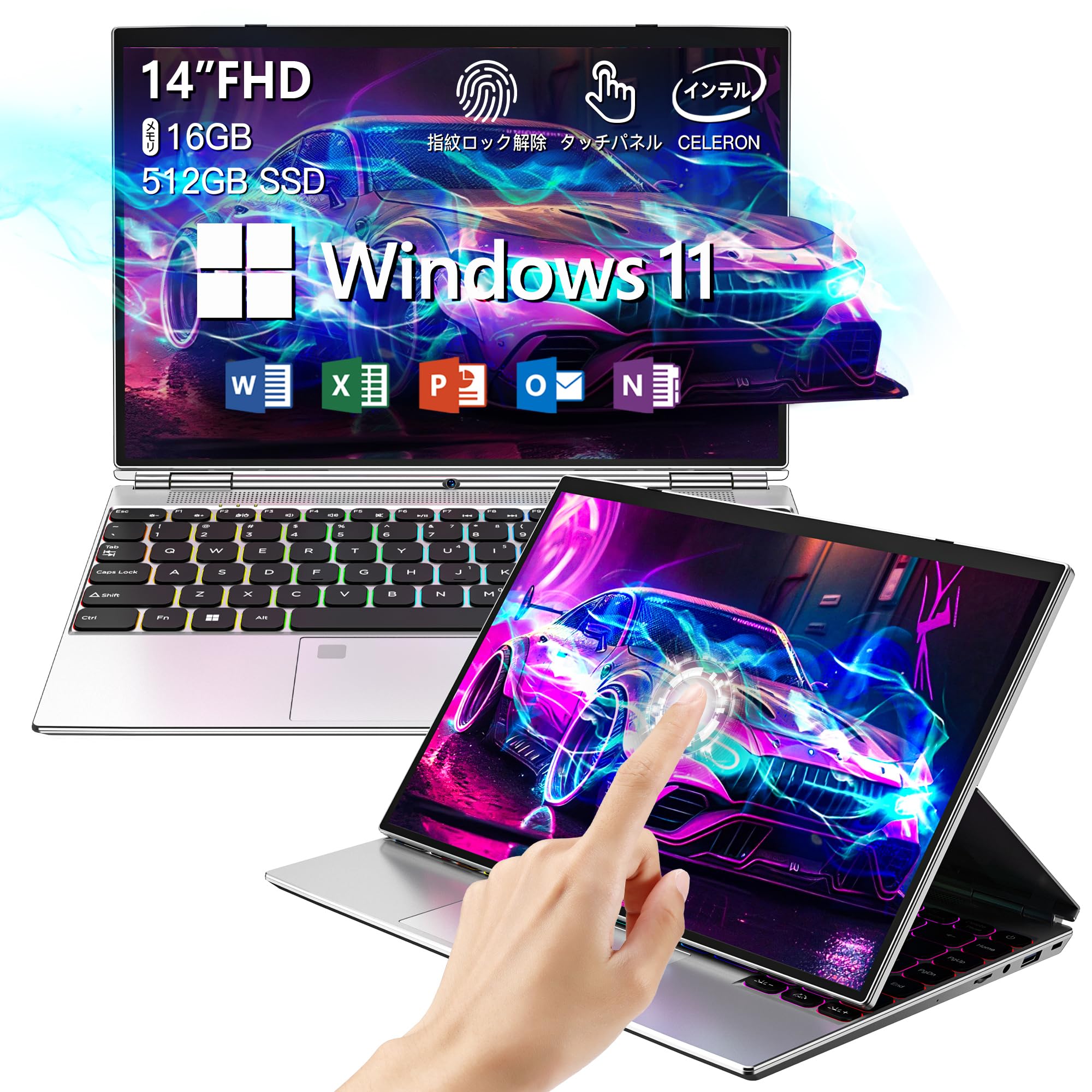 

Laptop touch panel IPS LCD 11th generation Celeron N5105 16GB 512GB MS Office Win11 Lightweight PC 1920x1200FHD million pixels WEB Wireless LAN срібний