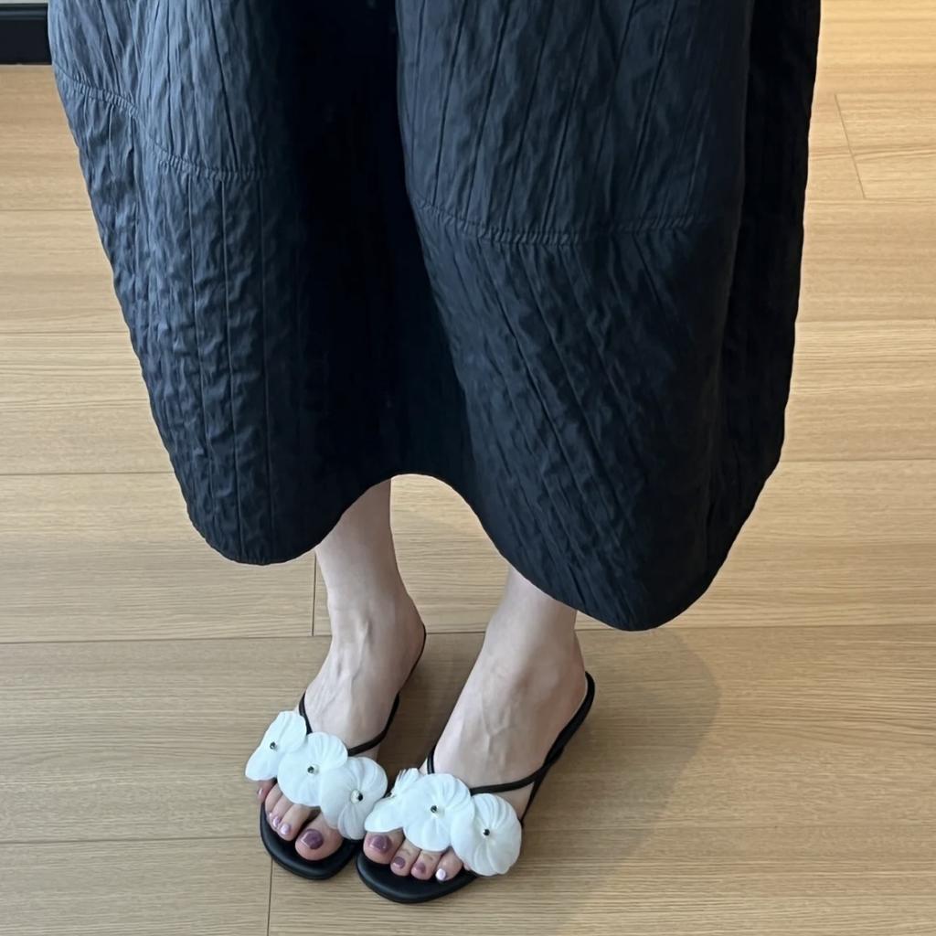 Fashion Sexy Open Toe Chunky Heel One-Strap Women Slippers Orchid Flowers Decor Square Toe Sandals Ladies Summer Beach Shoes