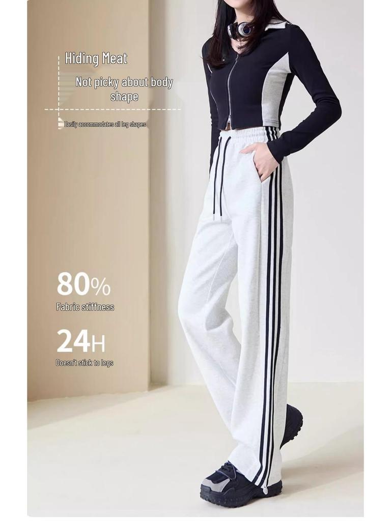 Women's Spring 2025 High-Waisted Striped Ankle-Cuff Sweatpants