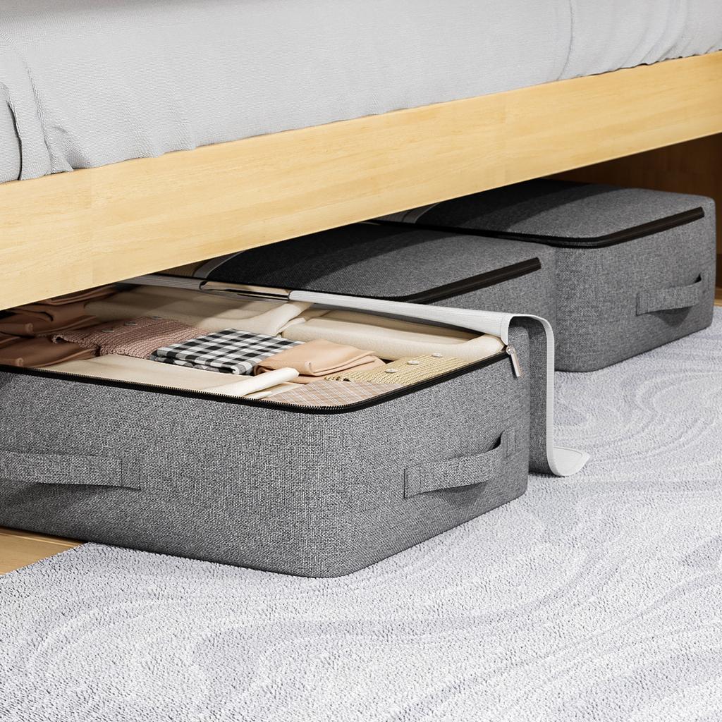 1PC large bed bottom storage bag Clothing organizer zipper folding organizer Bedroom shelf wardrobe gray