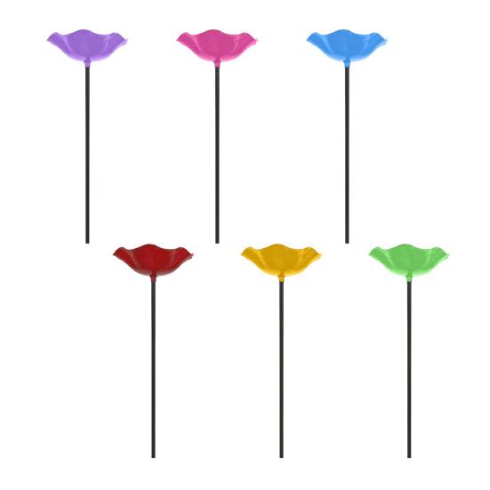 Handmade Flower Garden Stake Ground Insert Bee Butterfly Watering Station Decorative Bird Bath Pollinator Drinking Bowl for Outdoor Yard Lawn Decor