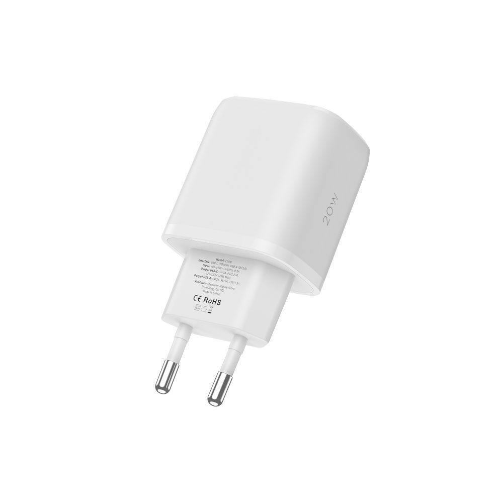 Tech-Protect C20W 2-Port Network Charger Pd20W/Qc3.0 + Type-C Cable White