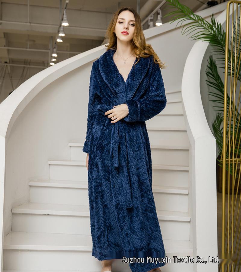 Extended Length Coral Fleece Bathrobe and Pajama Set for Men and Women - Plush, Thickened, Perfect for Winter and Autumn