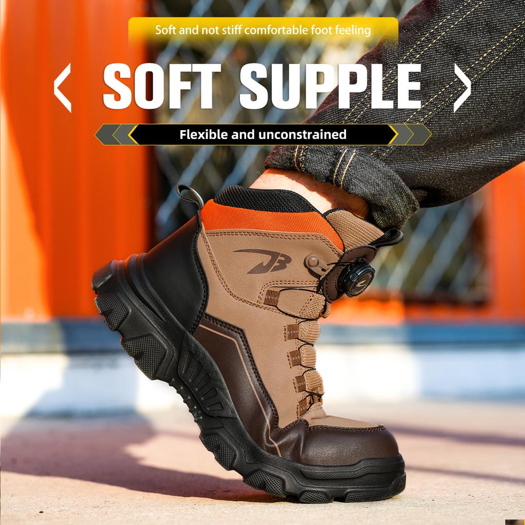 Botão giratório Sapatos de segurança masculinos Botas de trabalho Sapatos de biqueira de aço Sapatos à prova de perfuração Indestrutíveis Botas de segurança Sapatos de proteção