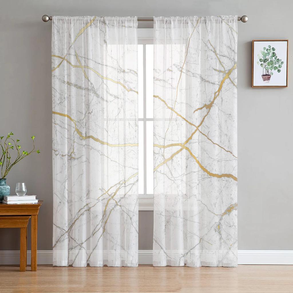 Abstract Marble Chiffon Sheer Curtains for Living Room Bedroom Home Decoration Window Voiles Tulle Drapes Curtain
