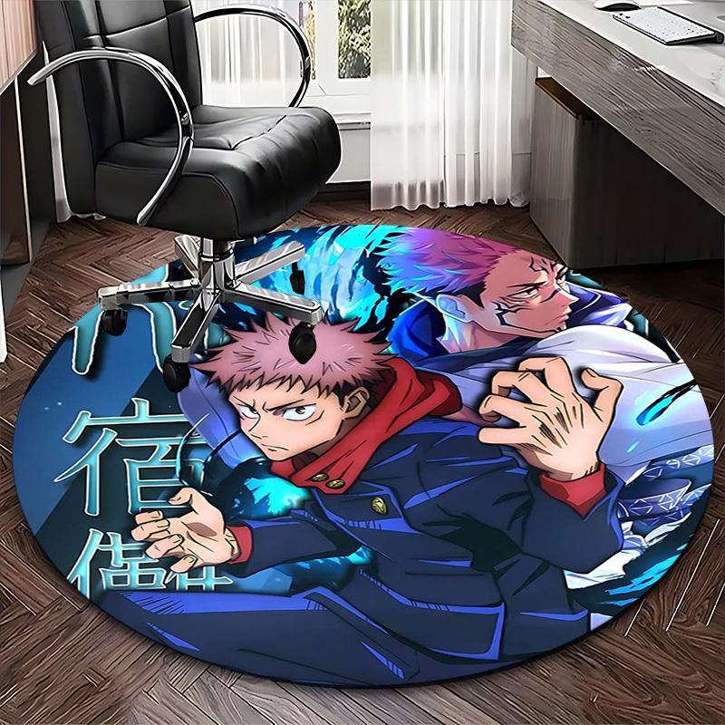 1pc Anime Cartoon Design Round Carpet Office Chair Mat, NonSlip Rug for Home Decor