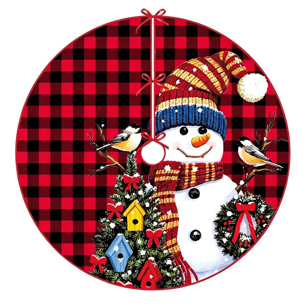 Reindeer Snowman Print Christmas Tree Skirt, Christmas Base Skirt, Tree Decoration Apron