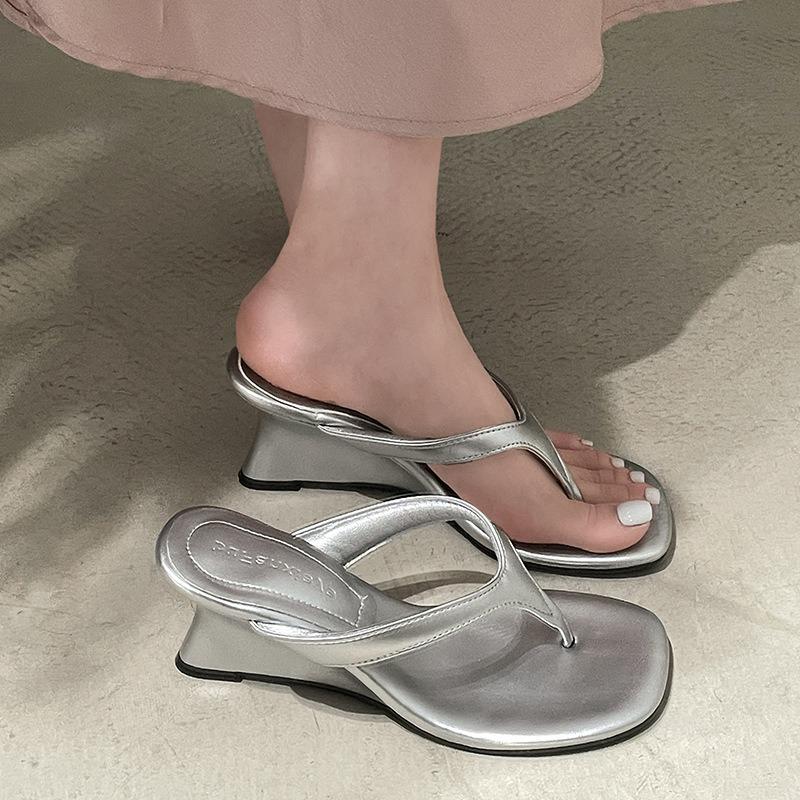 Fashion Women High-heeled Slippers 2025 Summer Clip Toe Flip Flop Fashion Pumps French Wedge Sandals Square Toe Ladies Shoes Sandalias
