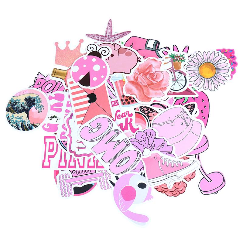 50Pcs Cartoon Pink Girls Stickers Diy Suitcase Laptop Guitar Bicycle Car Decals