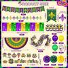 Mardi Gras Parade Float Decorations Kit Purple Green Gold Tinsel Garlands Fan Flag Mardi Gras Banner Balloons Paper Fans Streamers Masquerade Masks