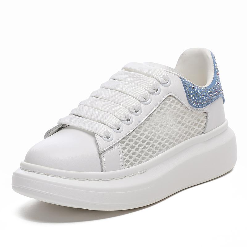 Women's leather shoes new single shoes mesh breathable rhinestone versatile sports and leisure board shoes pastel