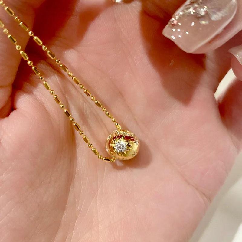 Classic Glossy Round Bead inlay Diamond Star Necklace silver  Inspired Sparkling Pendant Clavicle Chain Wedding  Gift