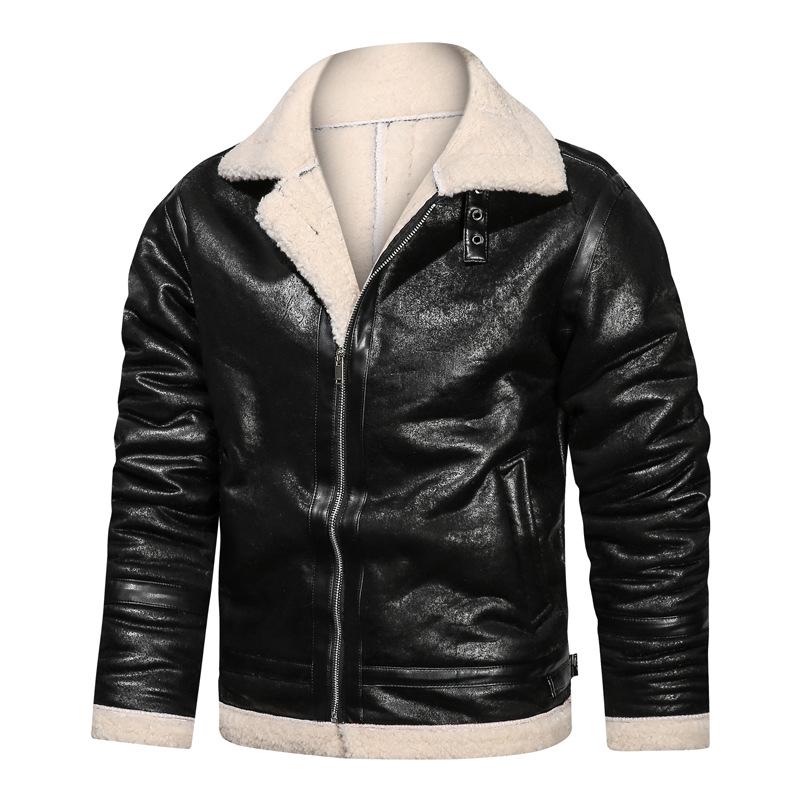 Herren Plus Size Retro Lammwolle Leder Motorradjacke