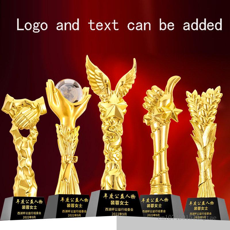 Customized High-end Gold-plating Resin Trophy, Creative Five-Pointed Star Thumb Excellent Staff Award, Gold, Silver, Copper, 1Pc