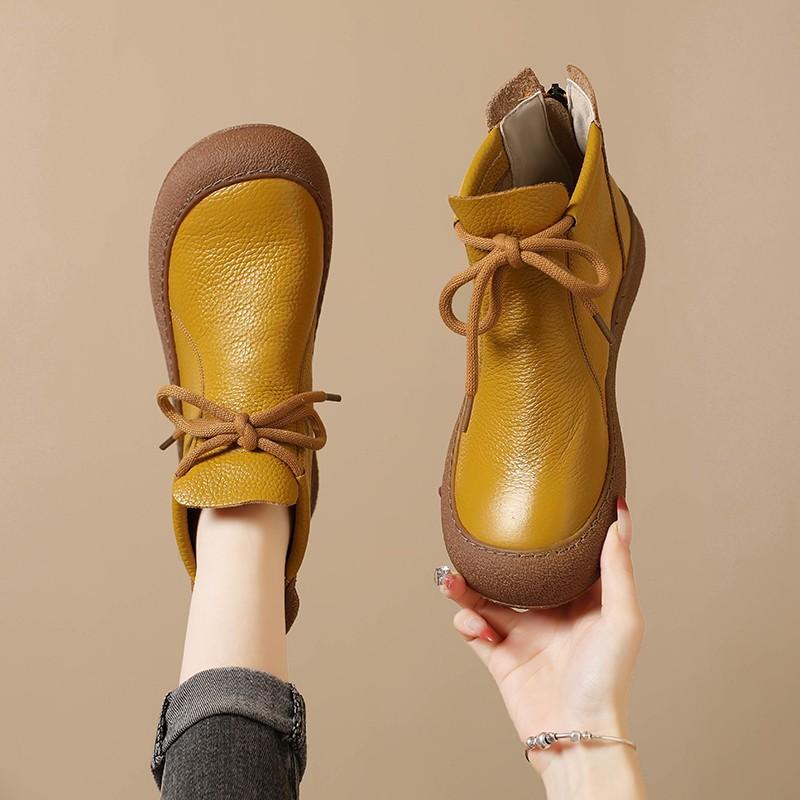 Autumn Winter Women Boots Black Leather Boots Woman Retro Comfort Leather Mom Shoes Ladies Soft Sole Platform Ankle Boots Women