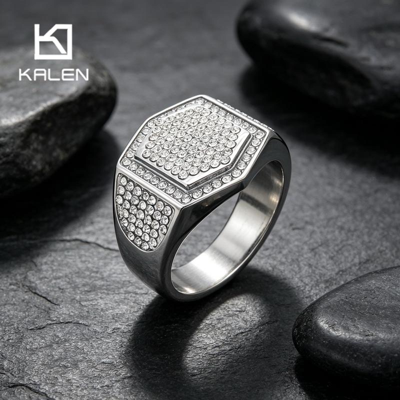 Kalen Larger Zirconia Ring for Men Punk Irregular Stainless Steel Finger Anillos Biker Party Jewelry Gifts