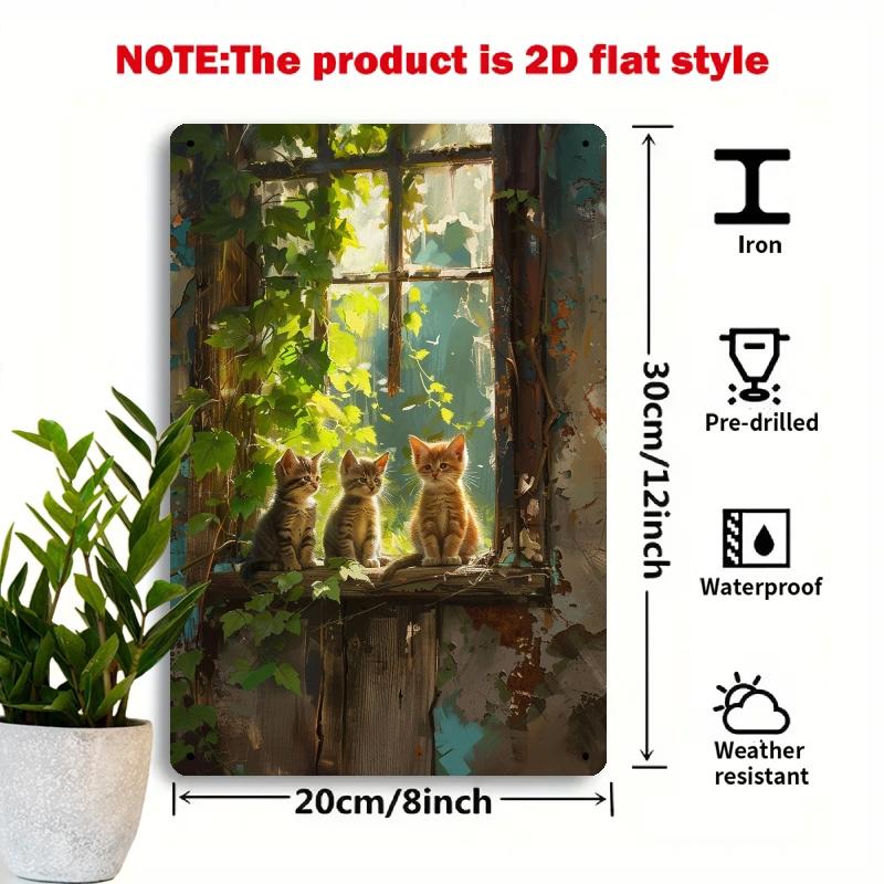 

Retro Country Green Plant Cat Metal Sign x Inches Indoor Outdoor Decor Durable Iron Art Hanging Suitable for Study Cafe 20x30cm（7.8x11.8inch）