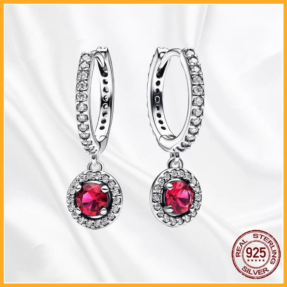 925 Silver Heart Hoop Earrings Sparkling Original Jewelry Gift for Women