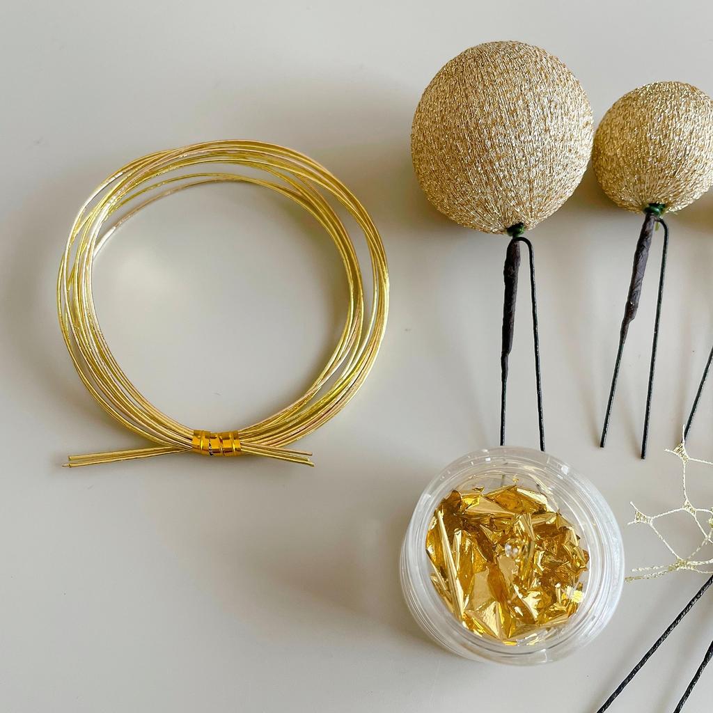 Japanese Hair Gold Tamakanzashi with Mizuhiki and Gold Leaf Perfect for and Ornament, Mesh, Coming-of-Age Ceremonies, Graduations, Weddings,