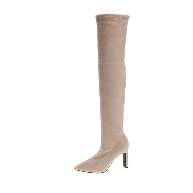 2025 autumn and winter new medium heel women's boots large size versatile pointed explosion thin boots over the knee elastic boots children