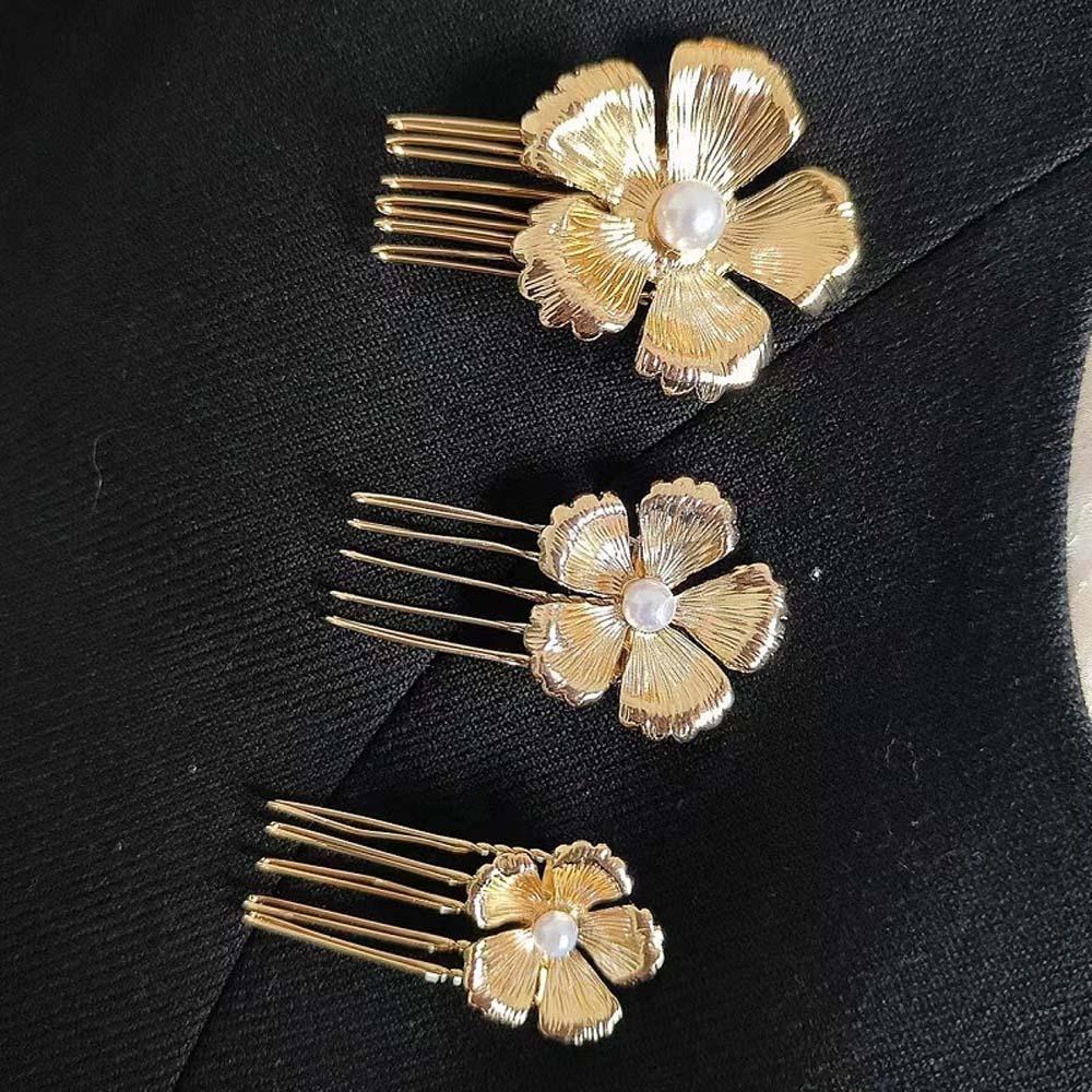 5pcs Elegant Golden Flower Hair Forks Hairstyle Tools Wave Zinc Zinc Alloy Barrettes  Bridesmaid