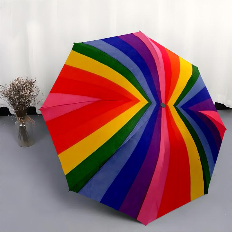 1pc Rainbow Pattern Automatic Open/Close Umbrella, Umbrella with Cartoon Design, Portable Compact Umbrella for Men & Women, Good Holiday Gif