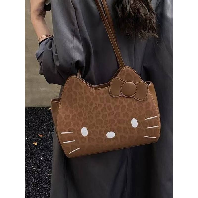 Hello Kitty Vintage Leopard Pattern Backpack With Pu Materialcompact Storage For Women