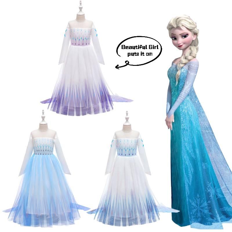 Frozen Princess Dress For Girls Elsa Snowflake Costume Blue And Purple Ages 3-10