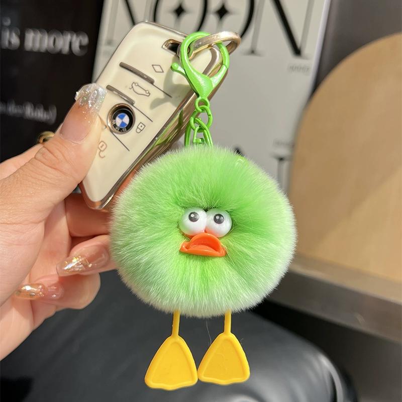 [Cute Little Duck] Rex Rabbit Hair Small Coal Ball Car Keychain Pendant Internet Celebrity Hair Pom-pom Book Bag Pendant