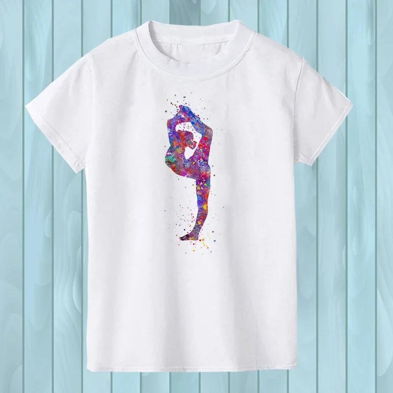 Kids T-shirt Watercolor Rainbow Gymnastics Art T-shirt Summer Kids T-shirt Top Kids Street Style