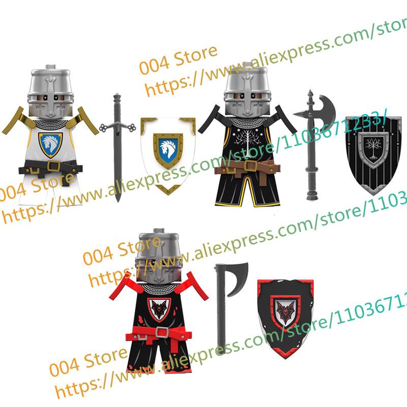 N511U-518U N335-337 Mittelalterliche Burg Ritter Bausteine Figuren Vierseitiger UV-Druck Waffen Zubehör Spielzeug Kindergeschenke F030