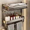 Bathroom Towel Rack Shelf Combo No Drill Wall Mount Toilet Storage Gunmetal Gray 2/3 Tier 37/47/57cm