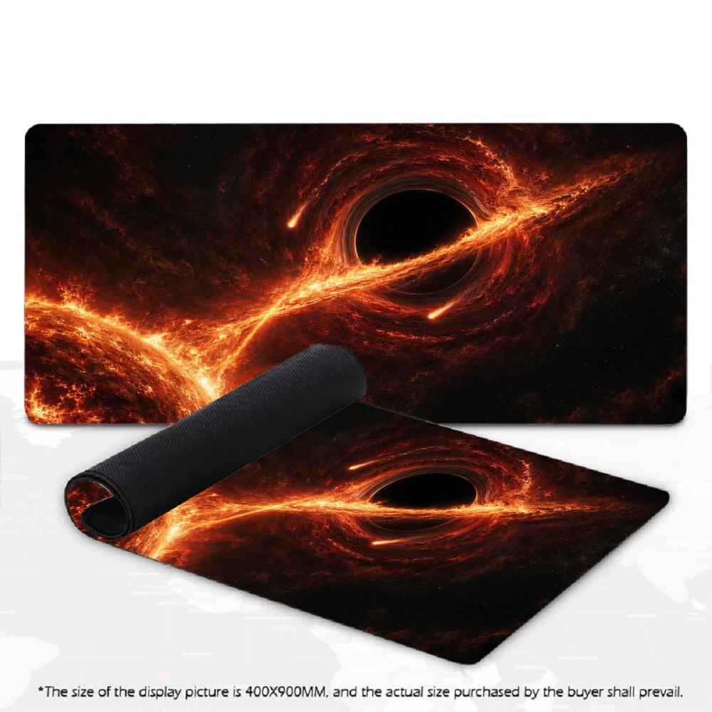 Black Hole Cosmic Fire Nebula Large Gaming Mousepad XXL Deskmat Non‑Slip Rubber Game Mouse Mat Keyboard Desk Mats Gamer Mausepad