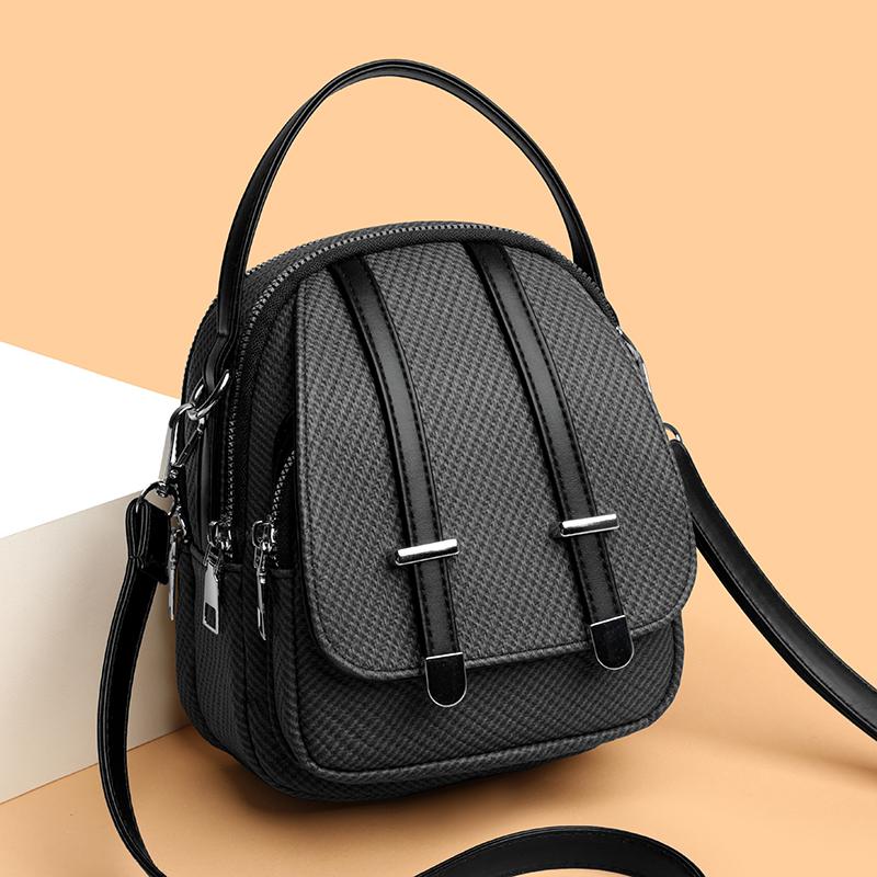 Women's PU Shoulder Bag Multi-compartment Double-use Handbag Soft Leather Crossbody Bag