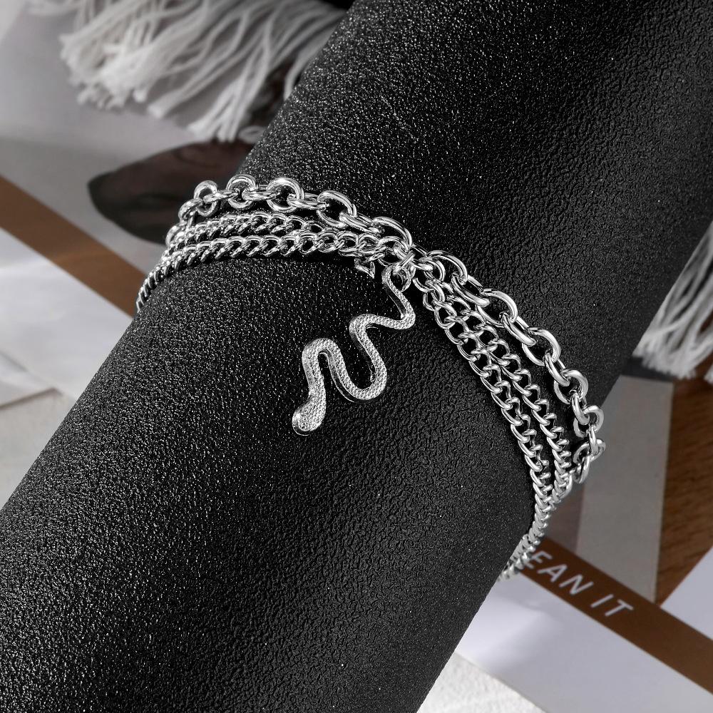 Bohemian Beach Three Layers Snake Shape Anklet for Ladies