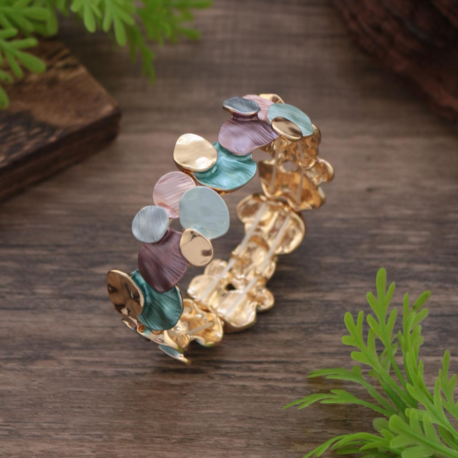 

Эмалевый геометрический овальный эластичный браслет, женский преувеличенный высококлассный браслет с нерегулярными цветами